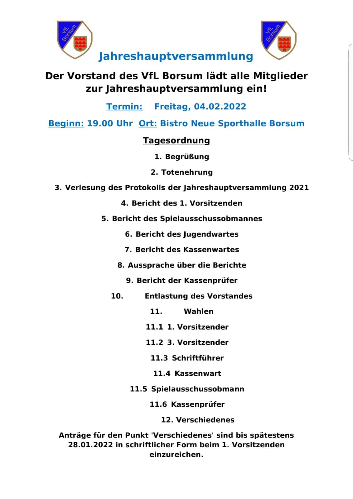 Tagesordnungspunkte JHV 2022